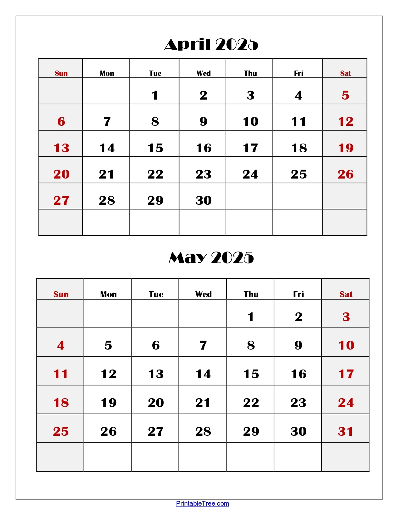 April And May 2025 Calendar Printable Two Months Calendar