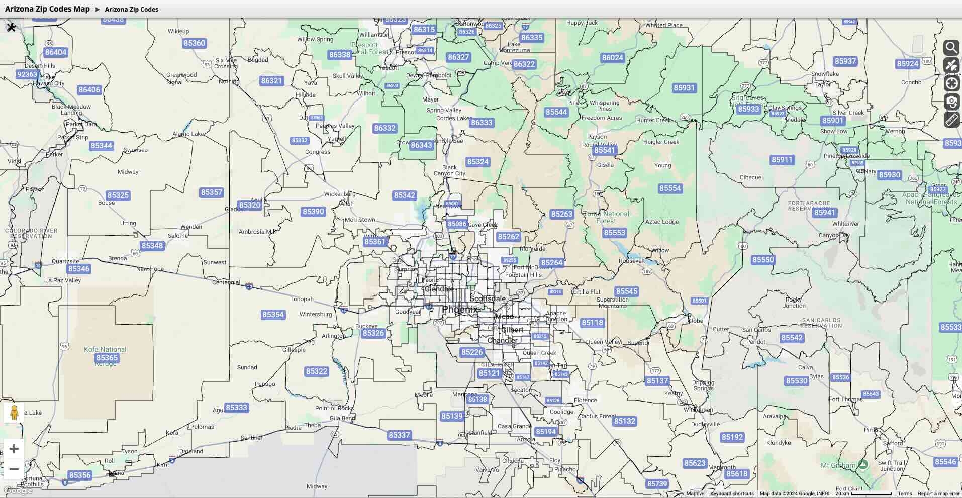 Arizona Zip Codes Interactive Map Maptive