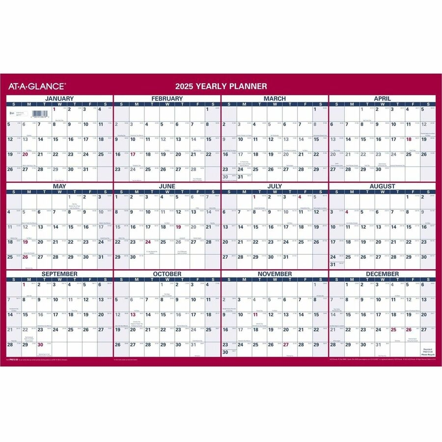 At A Glance Vertical Horizontal Reversible Wall Calendar Large Julian Dates Yearly 12 Month January 2025 To December 2025 36 X 24 Sheet Size White Sheet 