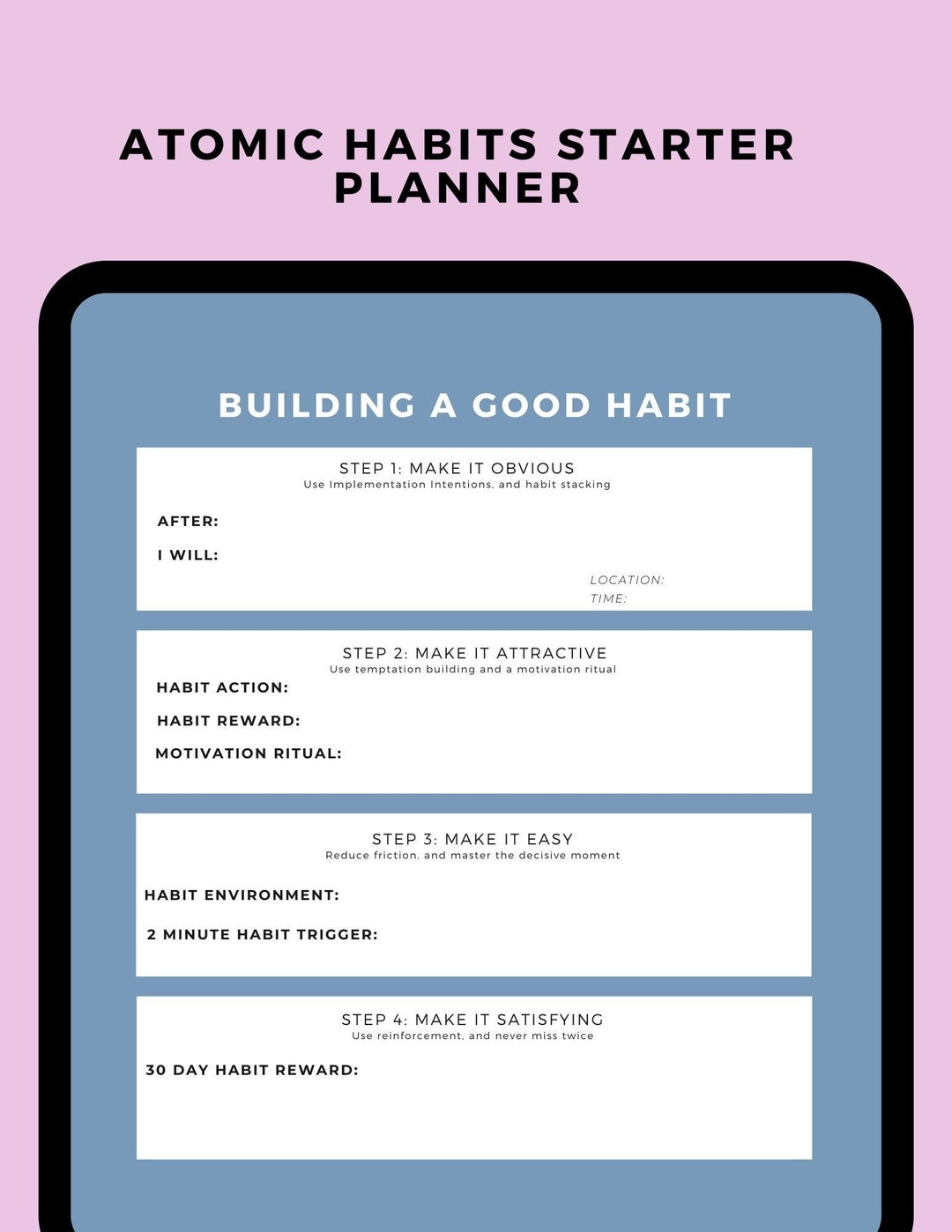 Atomic Habits Printable Starter Planner Create Good Habits Template Habit Tracker Atomic Habits Cheat Sheet James Clear Etsy