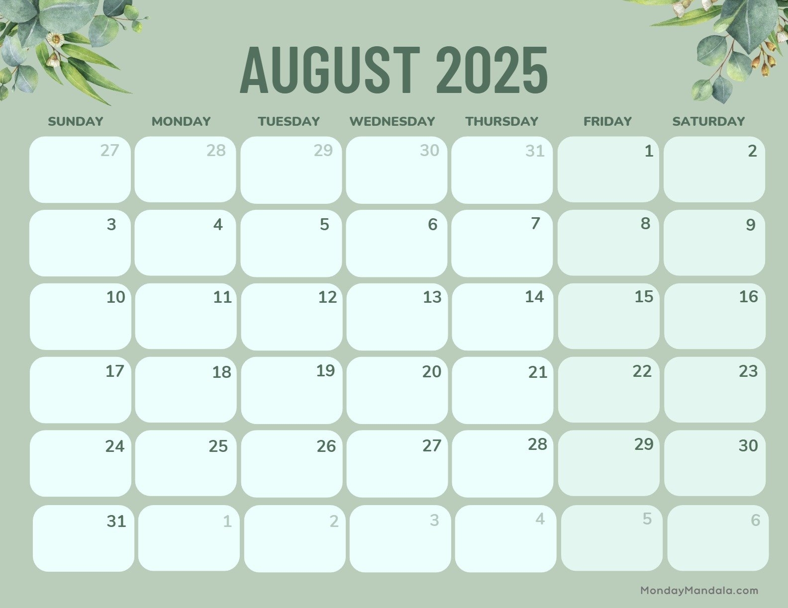 Grab Calendar August 2025