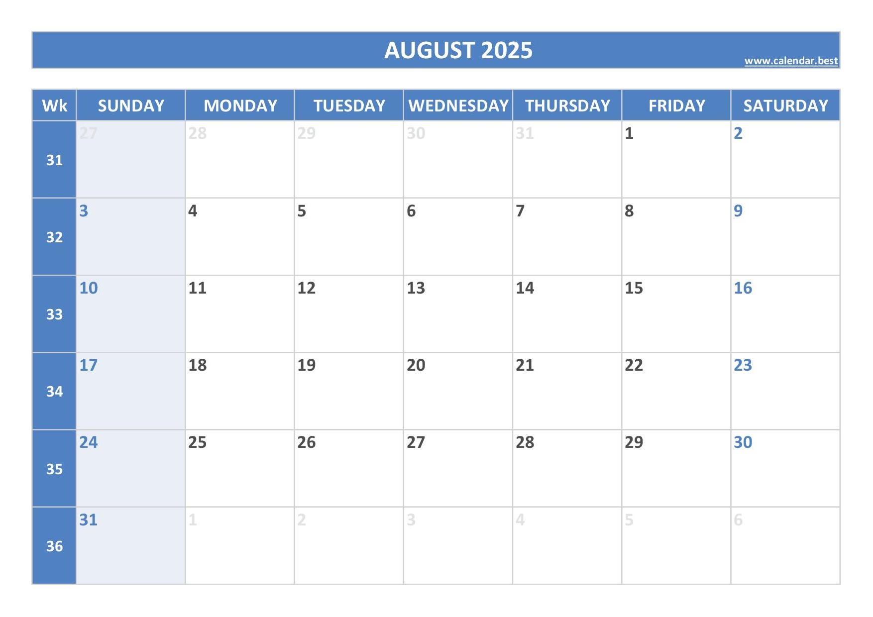 Printable Calendar August 2025