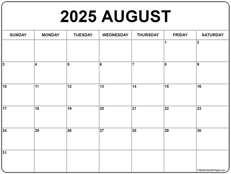 August 2025 Calendar Free Printable Calendars
