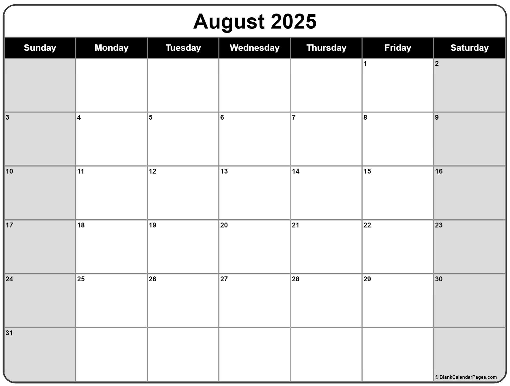 August 2025 Calendar Free Printable Calendars August 2025 Calendar Free Printable Calendars