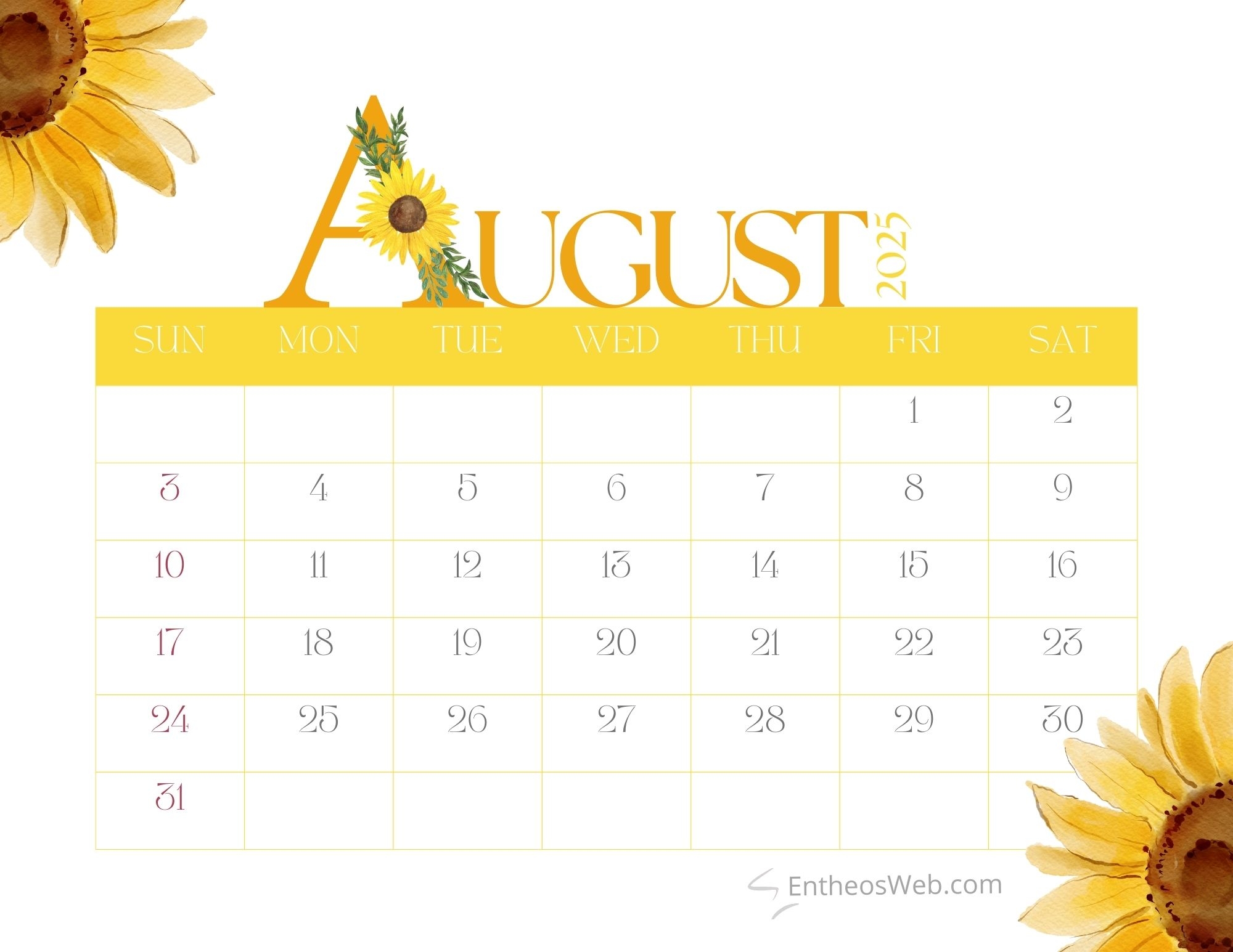 August 2025 Calendar Printables EntheosWeb