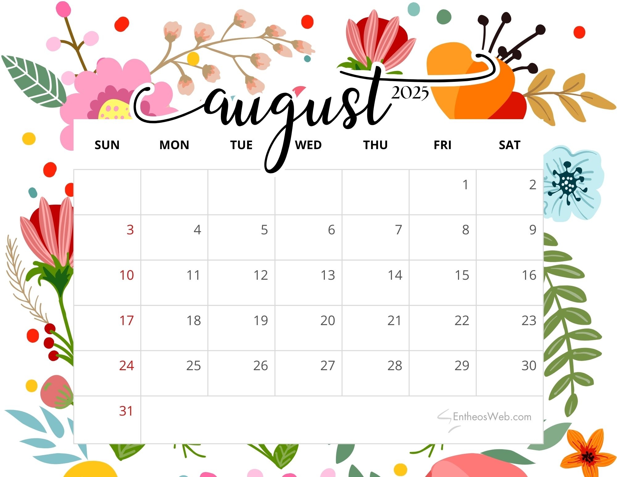 Show Calendar For August 2025
