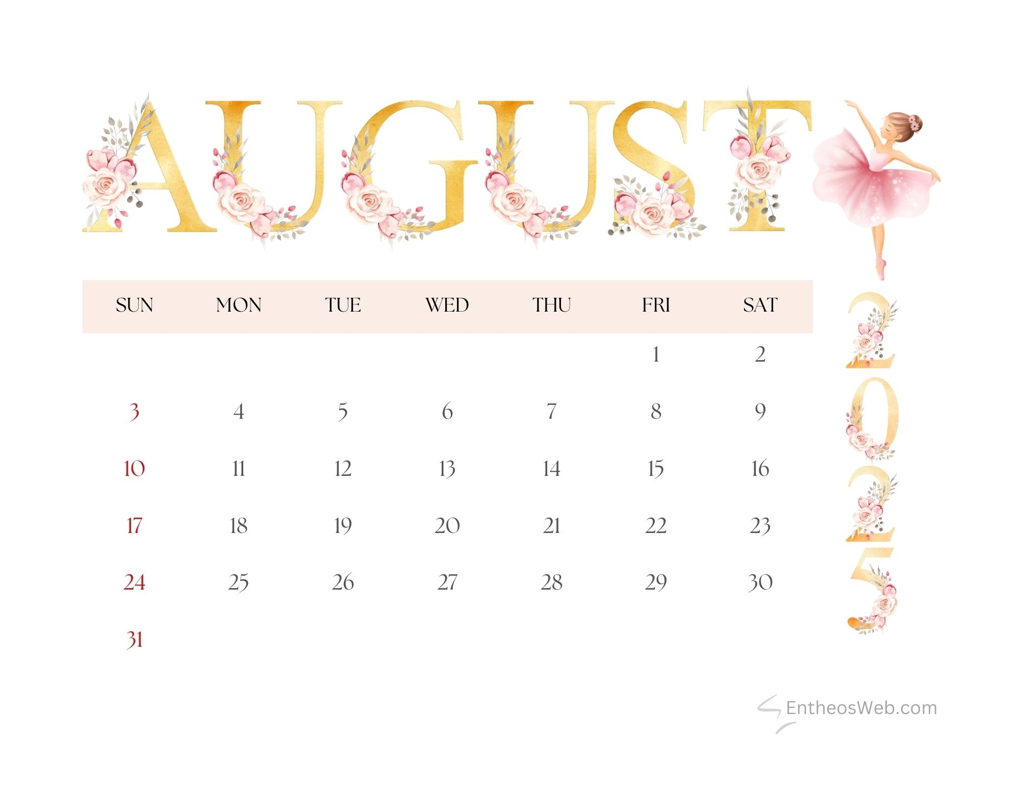 Free August 2025 Calendar