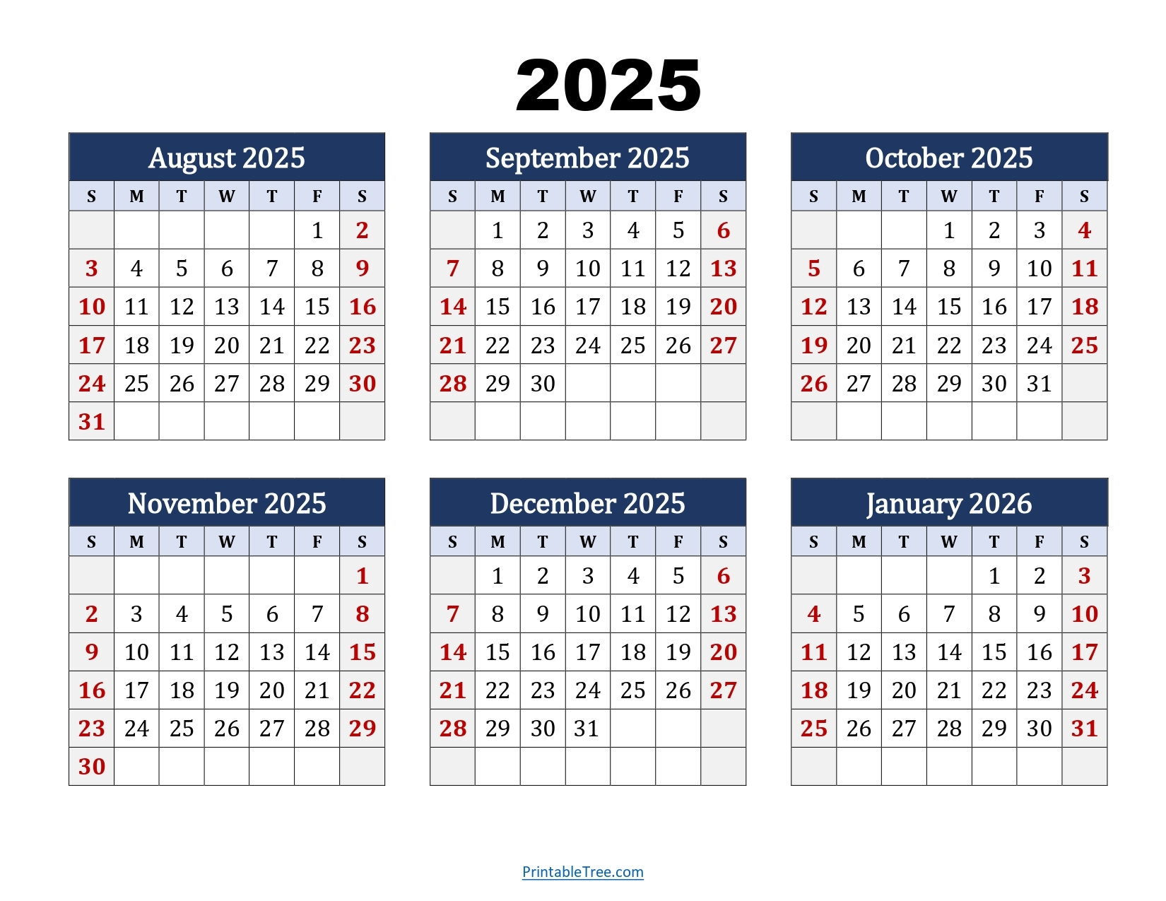Printable Calendar August 2025 Through June 2026