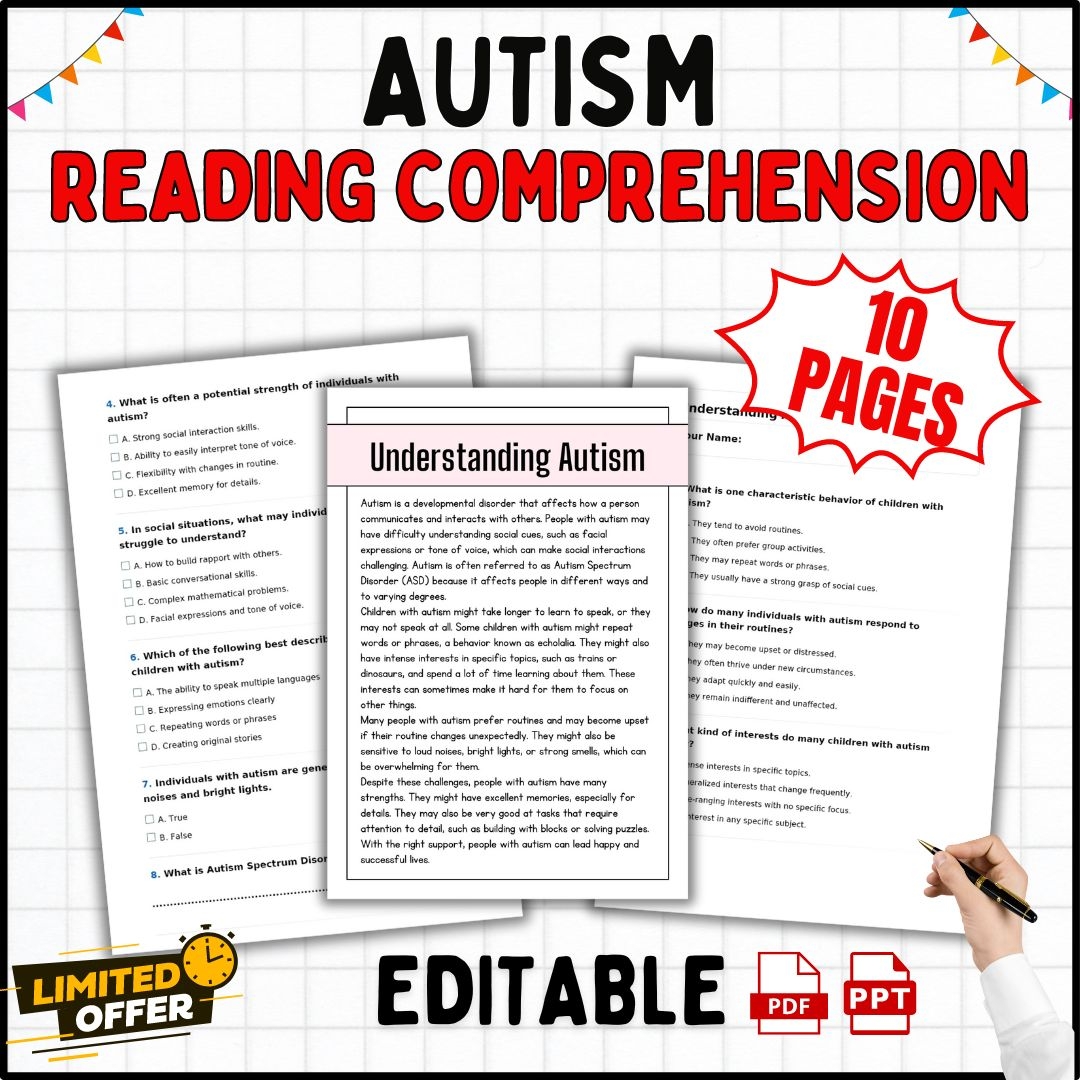 Autism Reading Comprehension Passages And Questions Worksheets 1st 5th Grade