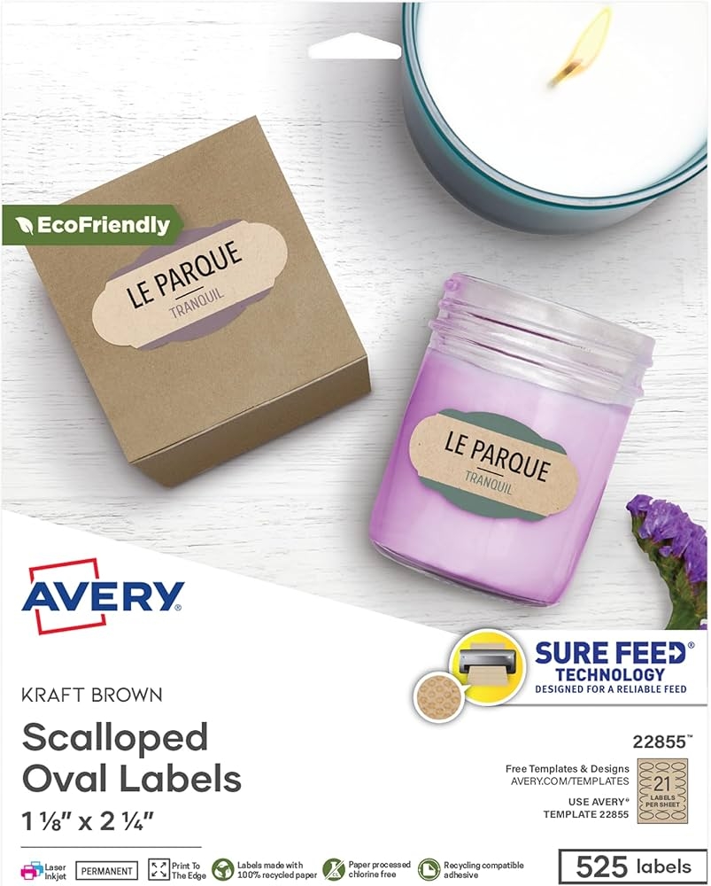 Avery Kraft Brown Scalloped Oval Labels With Sure Feed Technology 1 1 8