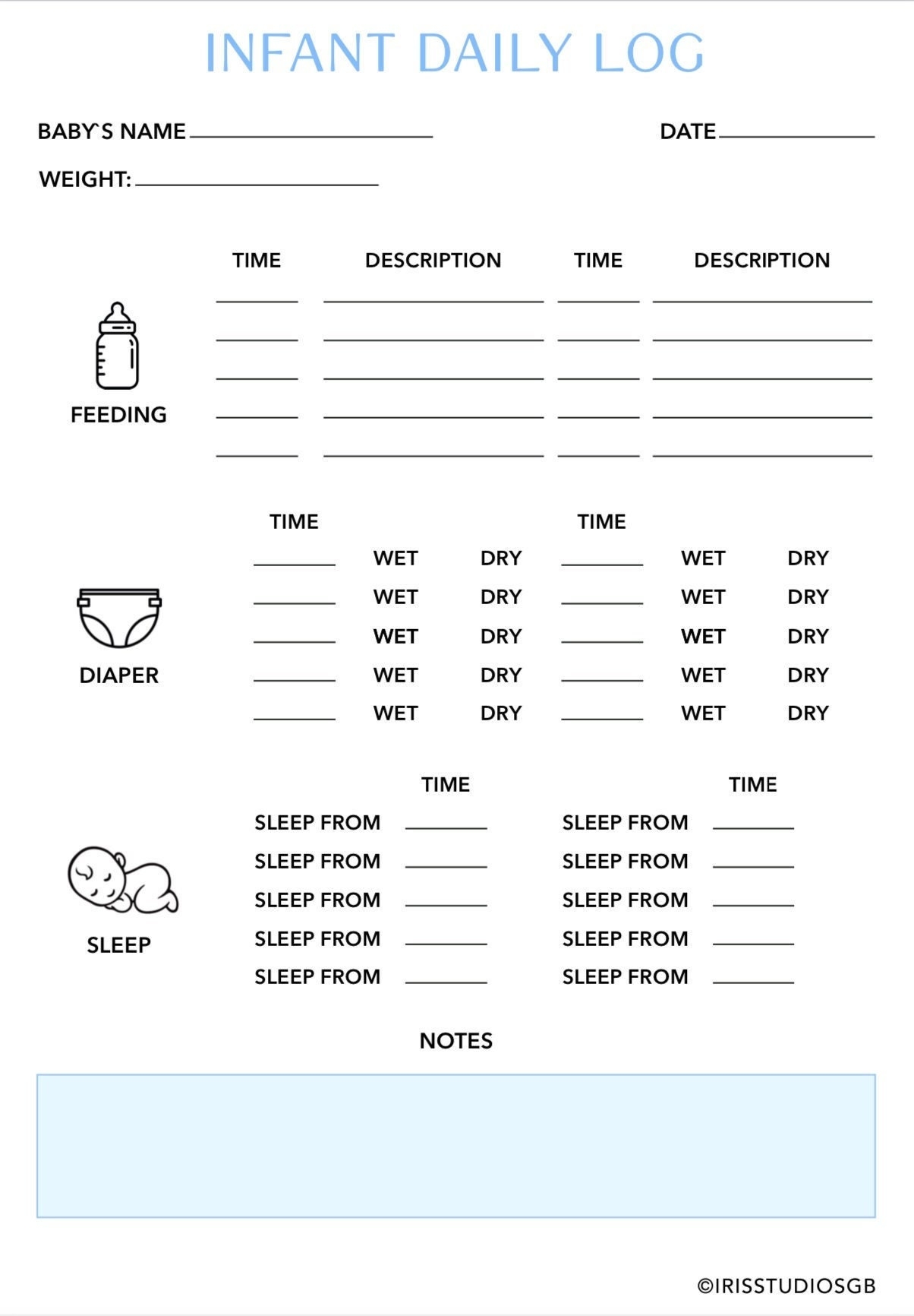 Baby Daily Log Printable baby Sleep Log Baby Care Log Baby Tracker Newborn Log Infant Log Instant Download Etsy