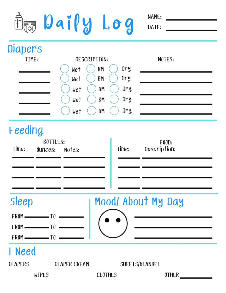 Baby s Daily Log Daycare Nanny Infant Report Feedings Diapers Printable Digital Download Etsy