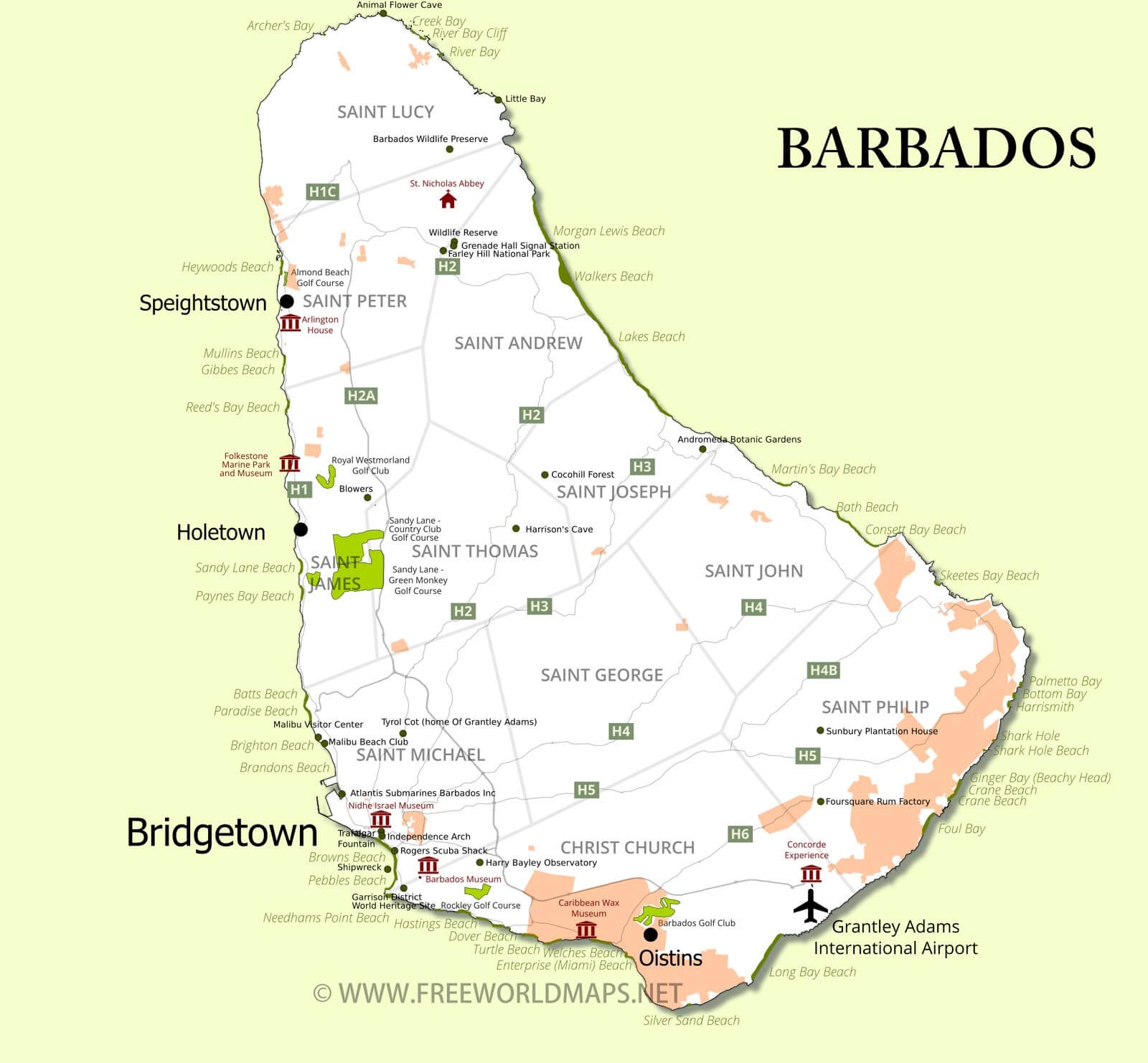 Barbados Map Geographical Features Of Barbados Of The Caribbean Freeworldmaps