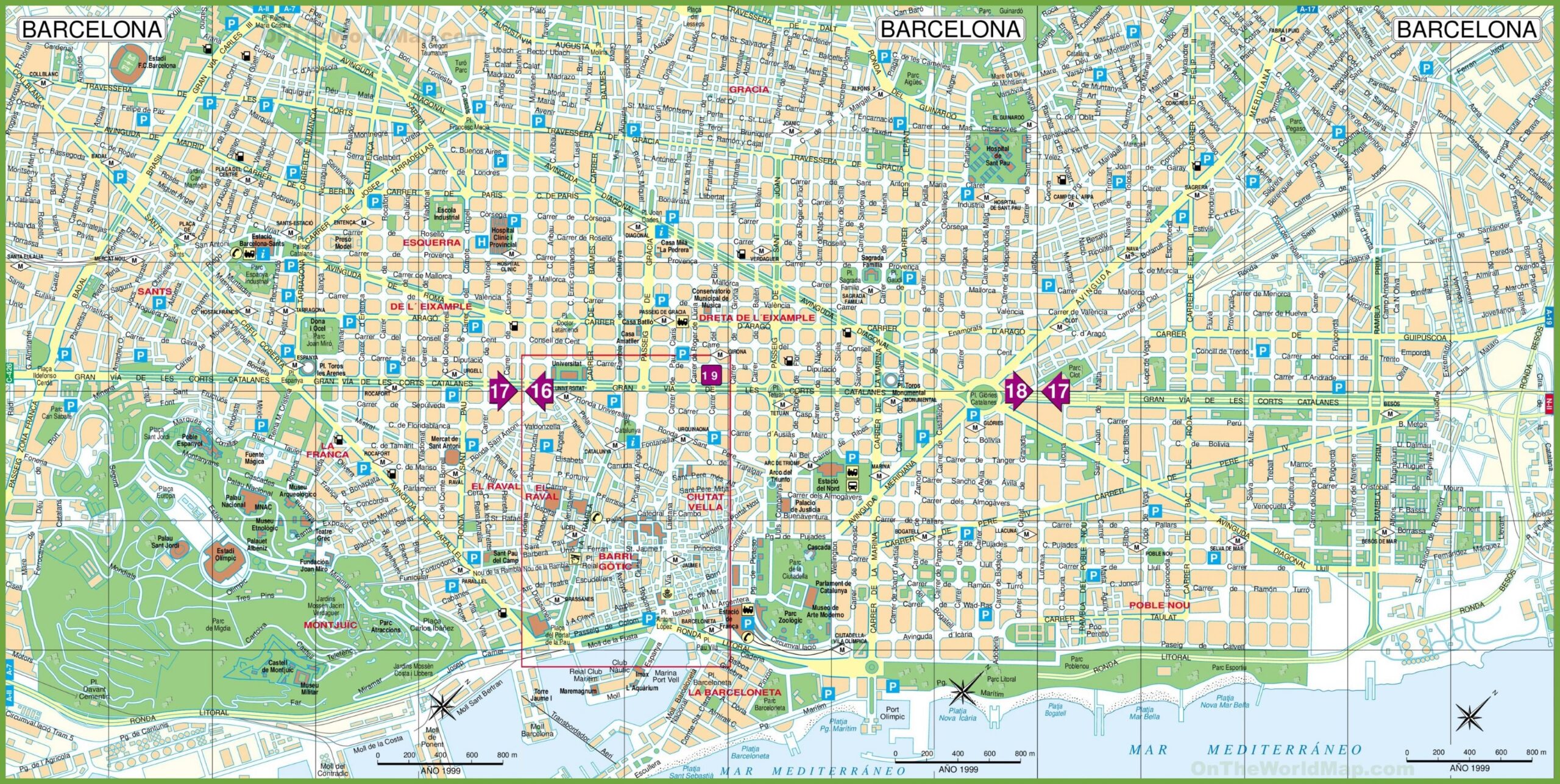 Barcelona City Map Barcelona City Map Tourist Catalonia Spain 