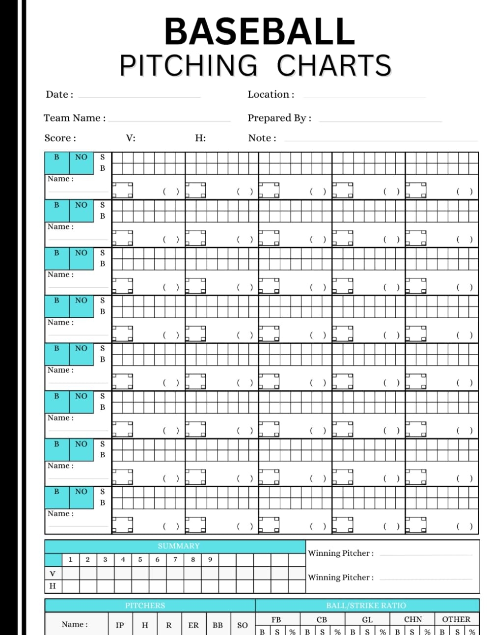 Baseball Score Keeping Book Pitching Hitting Scouting Chart 30 Charts Glover s Softball Pitching