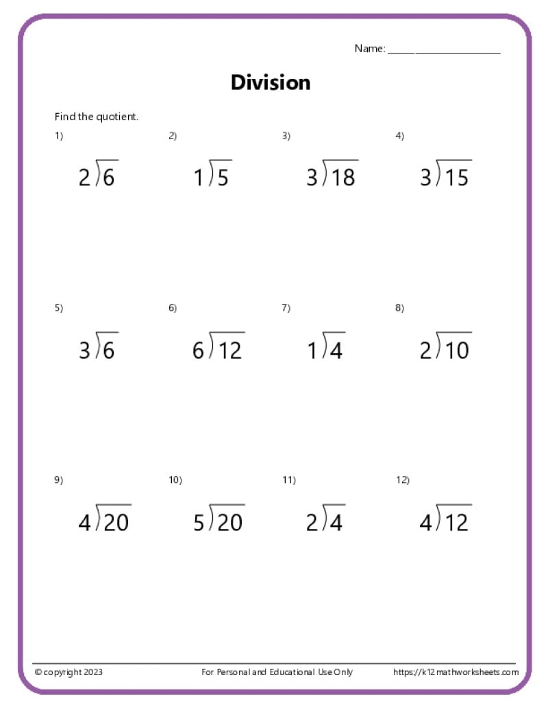 Basic Division Worksheets Basic Division Worksheets