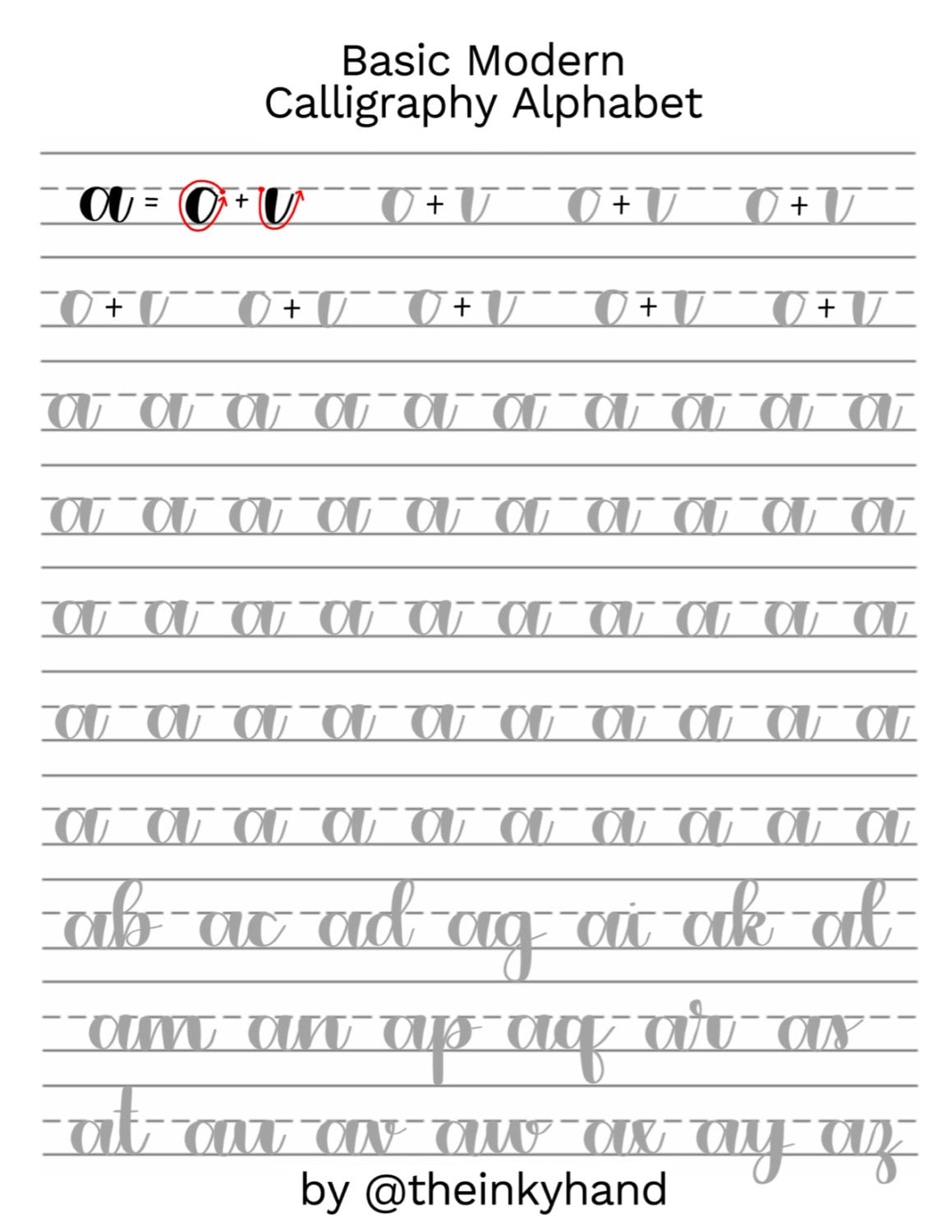 Basic Modern Calligraphy Practice Sheets By theinkyhand Lowercase Alphabet DIGITAL DOWNLOAD Etsy