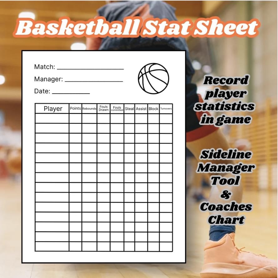 Basketball Stat Sheet Printable Player Scorekeeping Template digital Download Etsy
