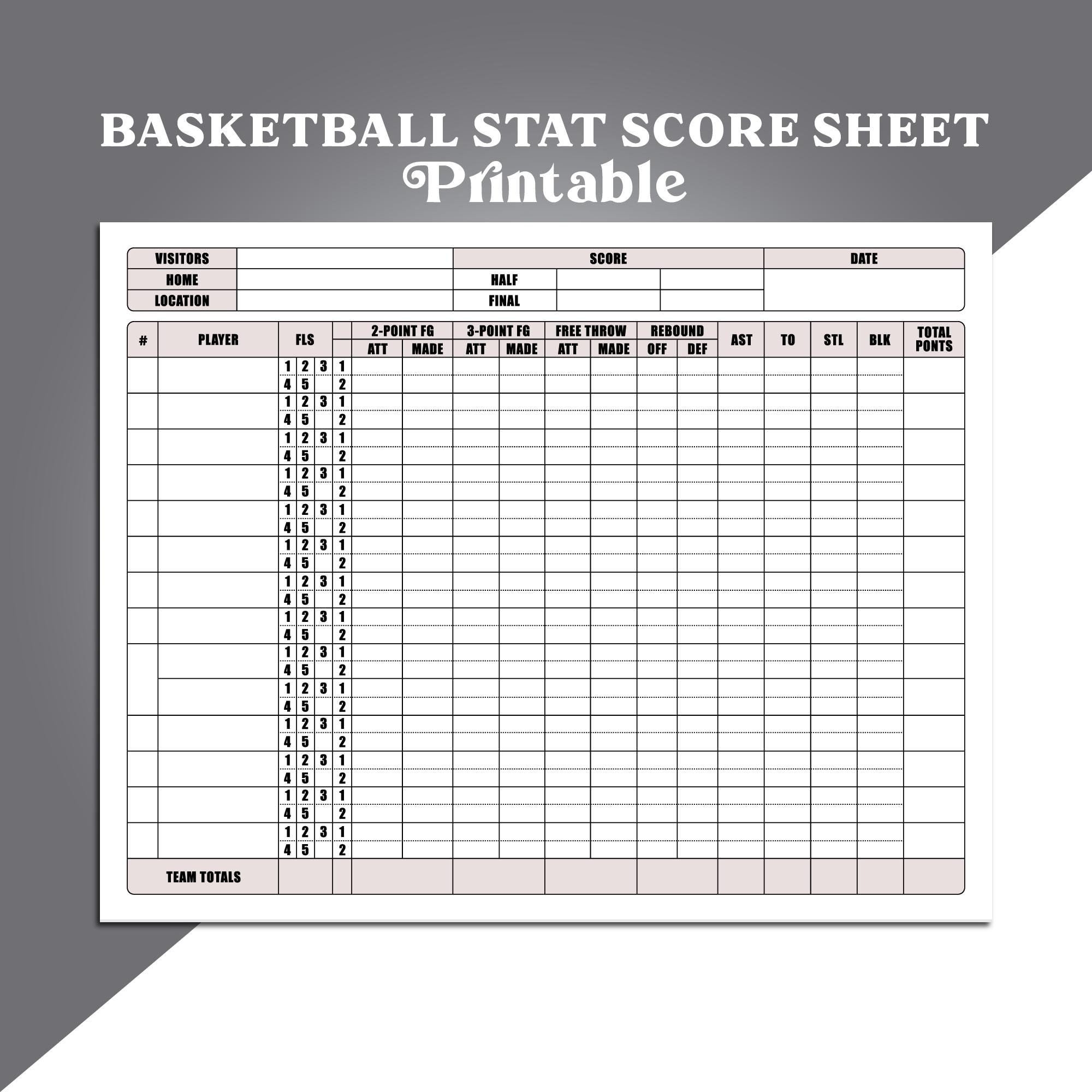 Basketball Statistic Score Sheet Basketball Stat Tracker Player Basketball Stat Score Card Printable Instant Download Perfect For Coach Etsy