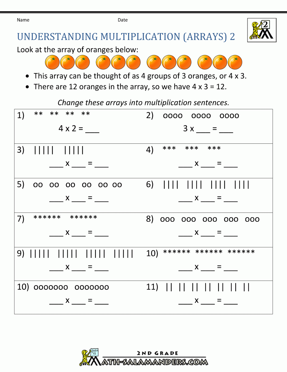Math Worksheets Arrays Printable