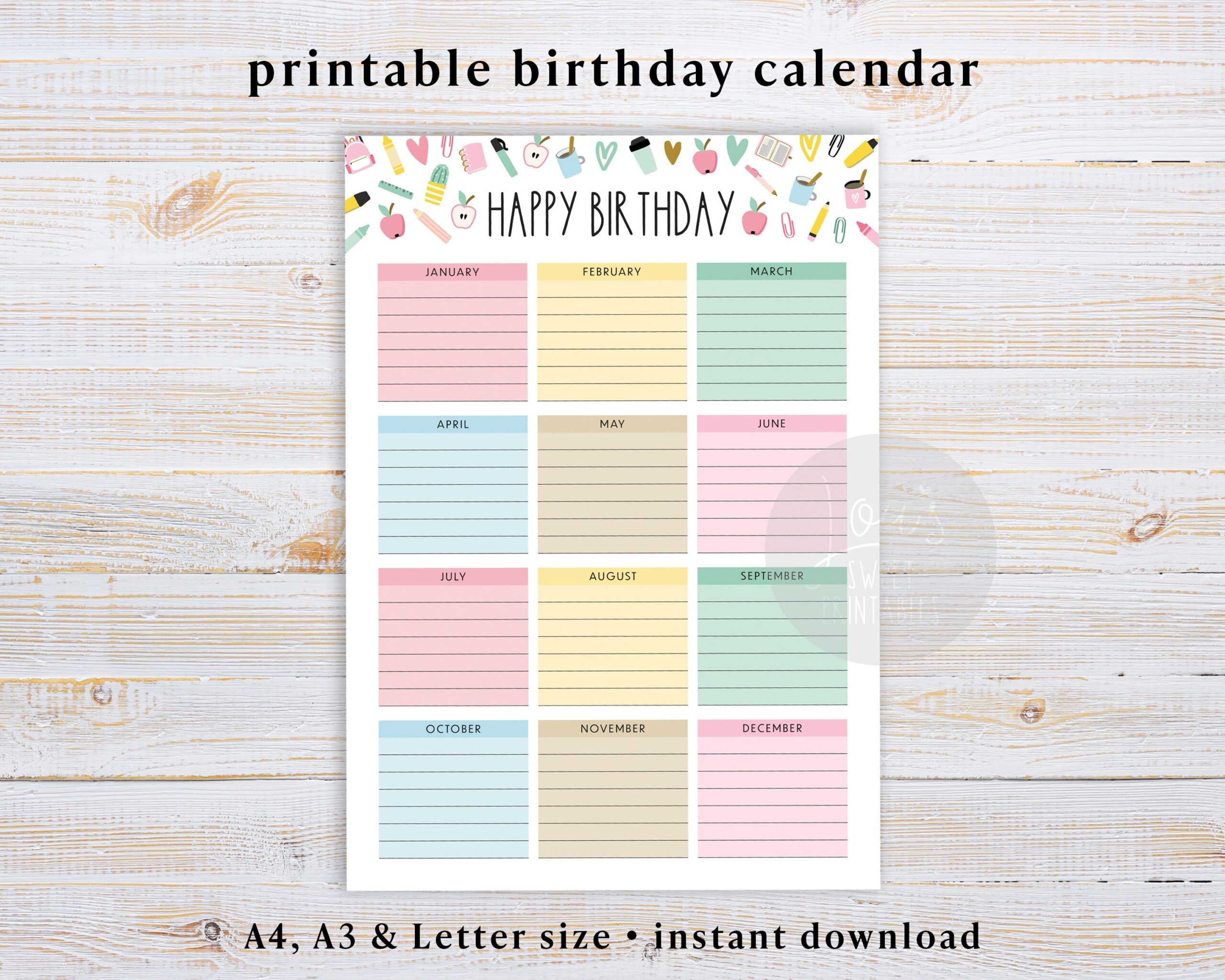 Birthday Calendar Printable Free