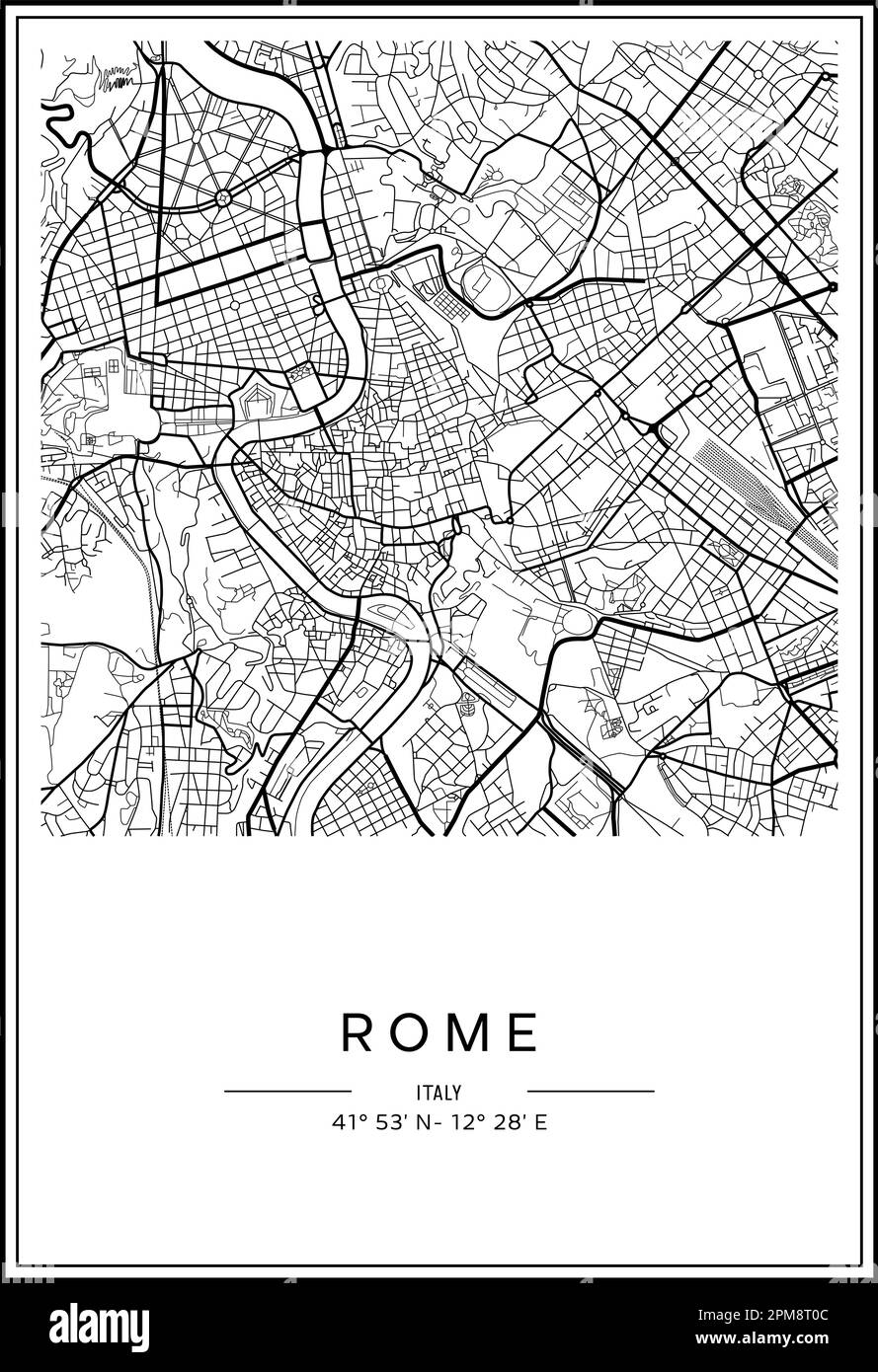 Black And White Printable Rome City Map Poster Design Vector Black And White Printable Rome City Map Poster Design Vector