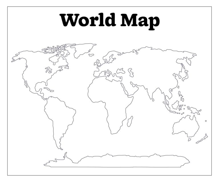 Black And White World Map 20 Free PDF Printables Printablee