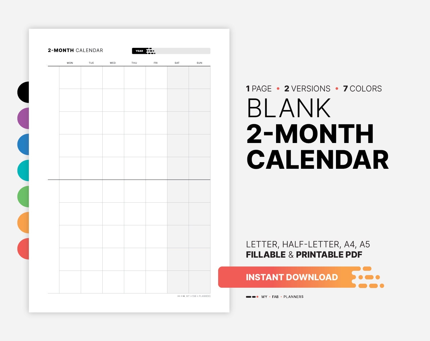 Two Month Printable Calendar