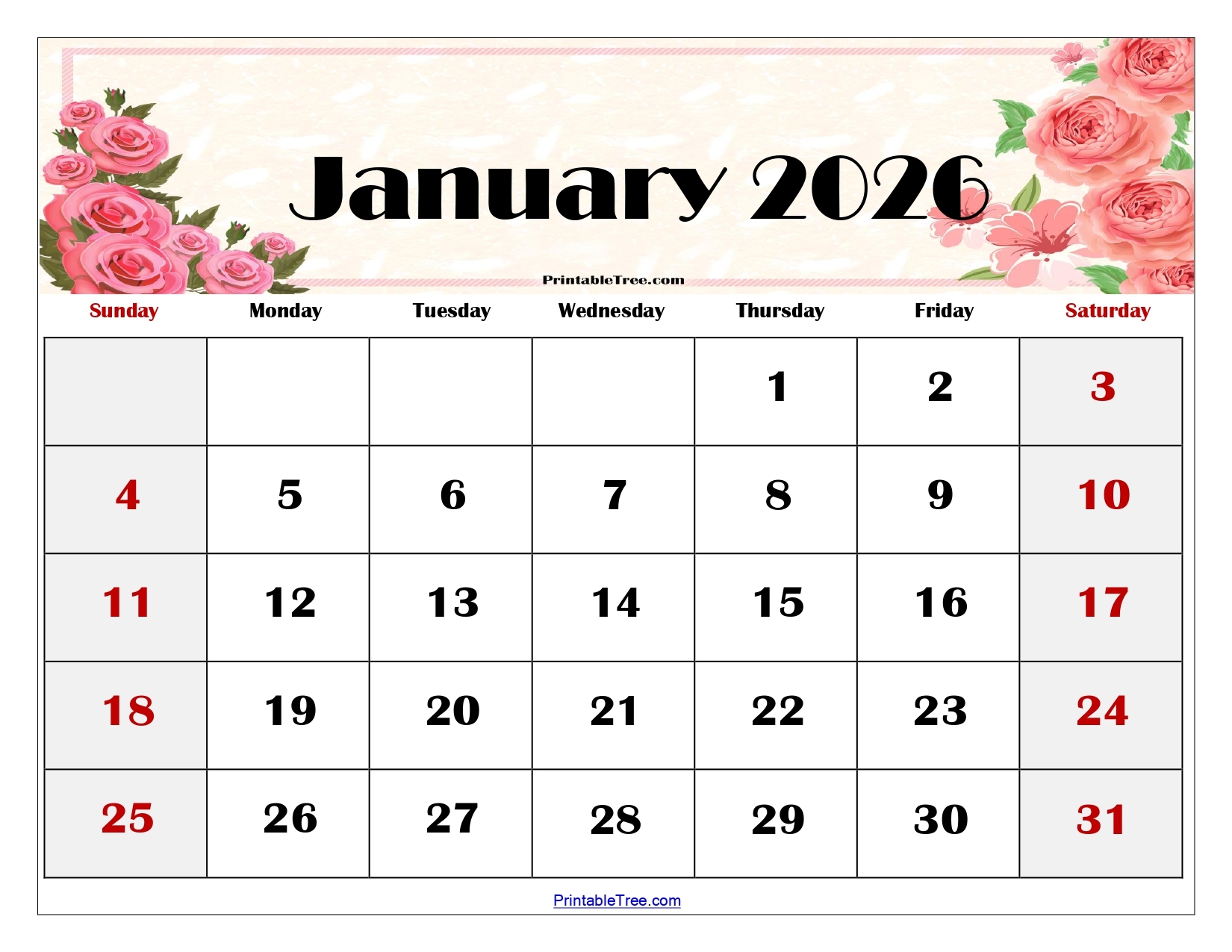 Blank January 2026 Calendar Printable PDF Templates Blank January 2026 Calendar Printable PDF Templates