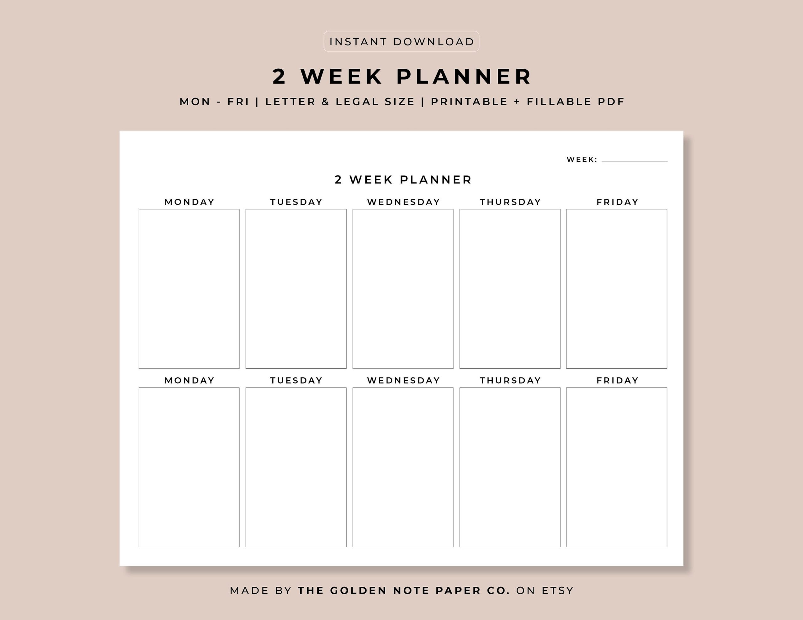 2 Week Blank Calendar Printable Free