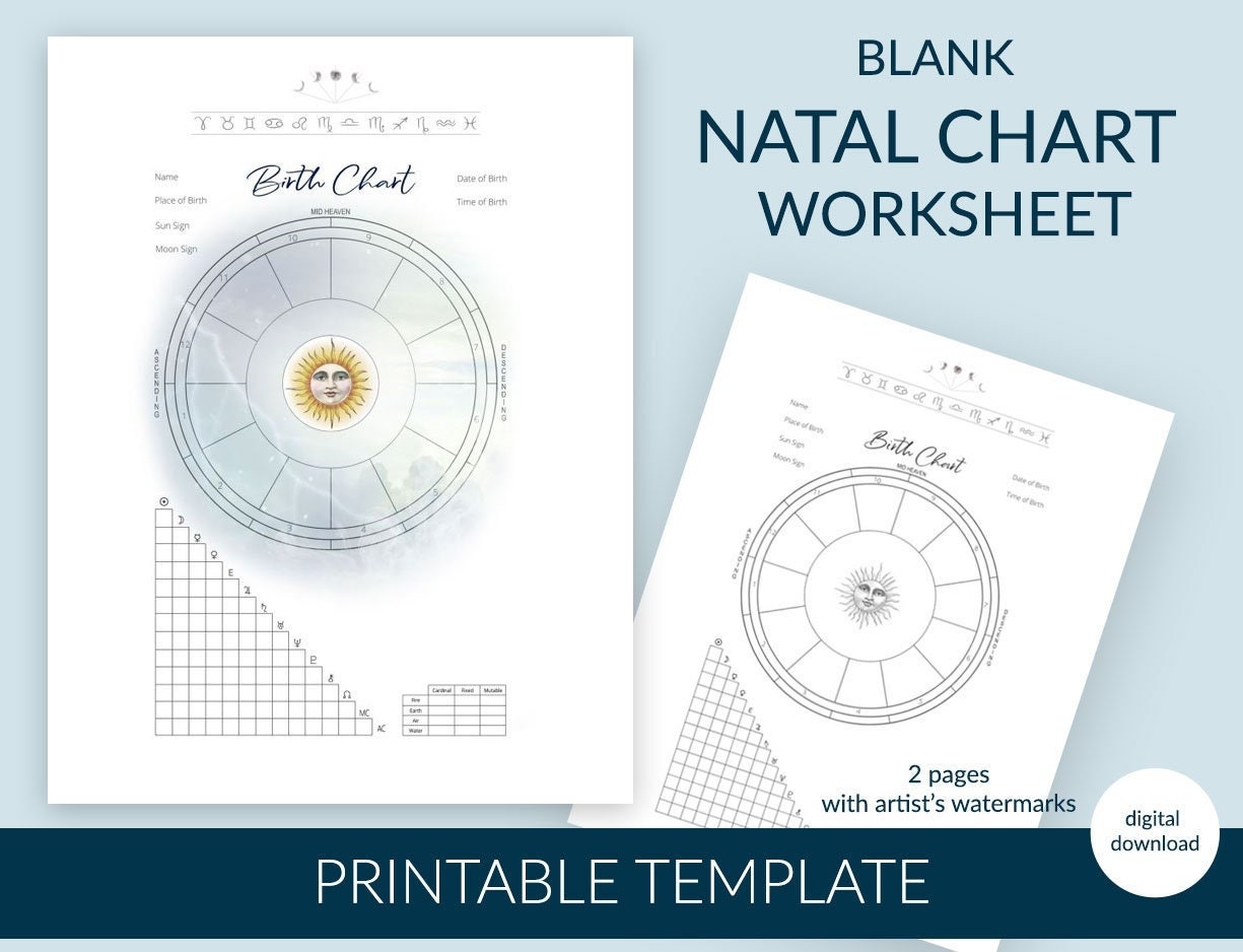 Blank Natal Chart Printable Astrology Birth Chart Template PDF Etsy