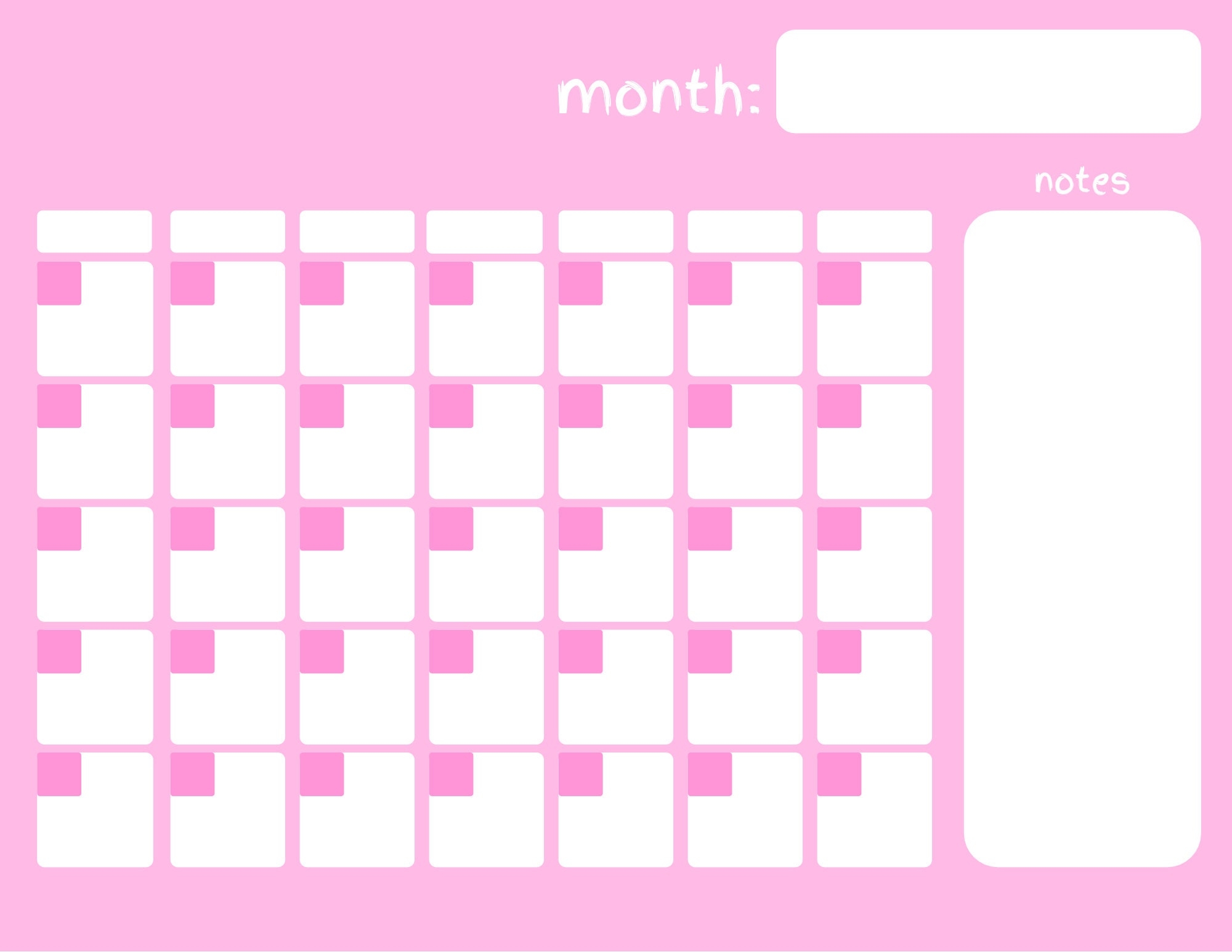 Blank Pink Printable Calendar Open Calendar Pink Calendar Etsy