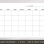 Blank Printable Calendar Large Undated Wall Calendar 8x11 18x24 24x36 27x40 Sunday And Monday Start Digital Download Etsy UK