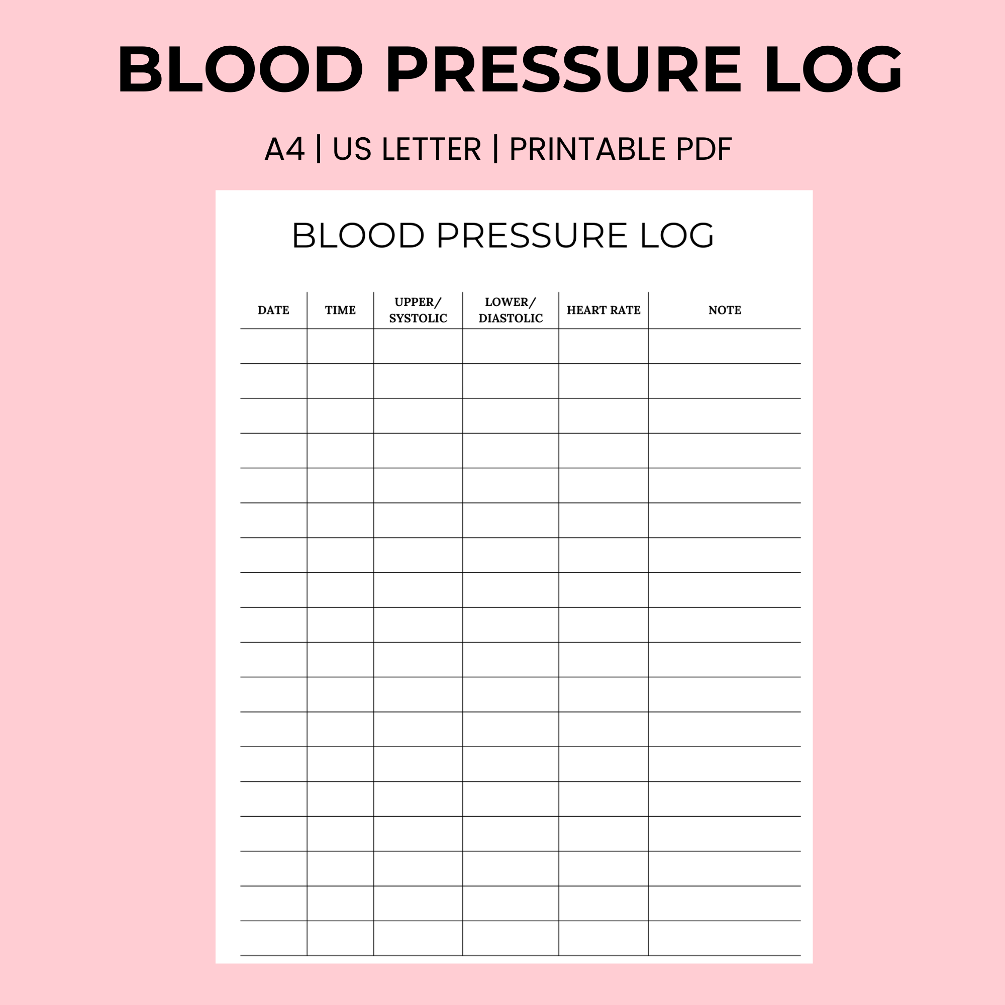 Blood Pressure Log With Heart Rate PDF Printable Include Two Version