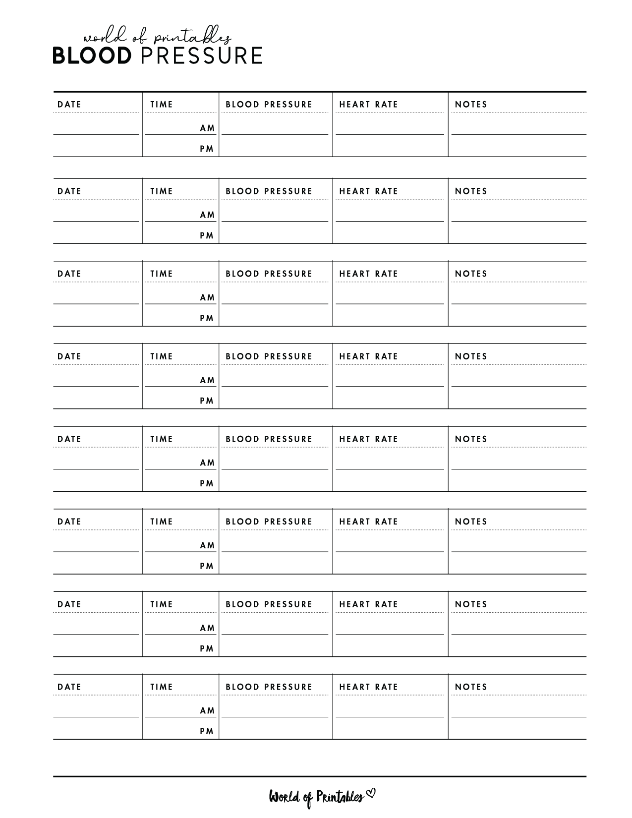 Printable Blood Pressure Log Sheet