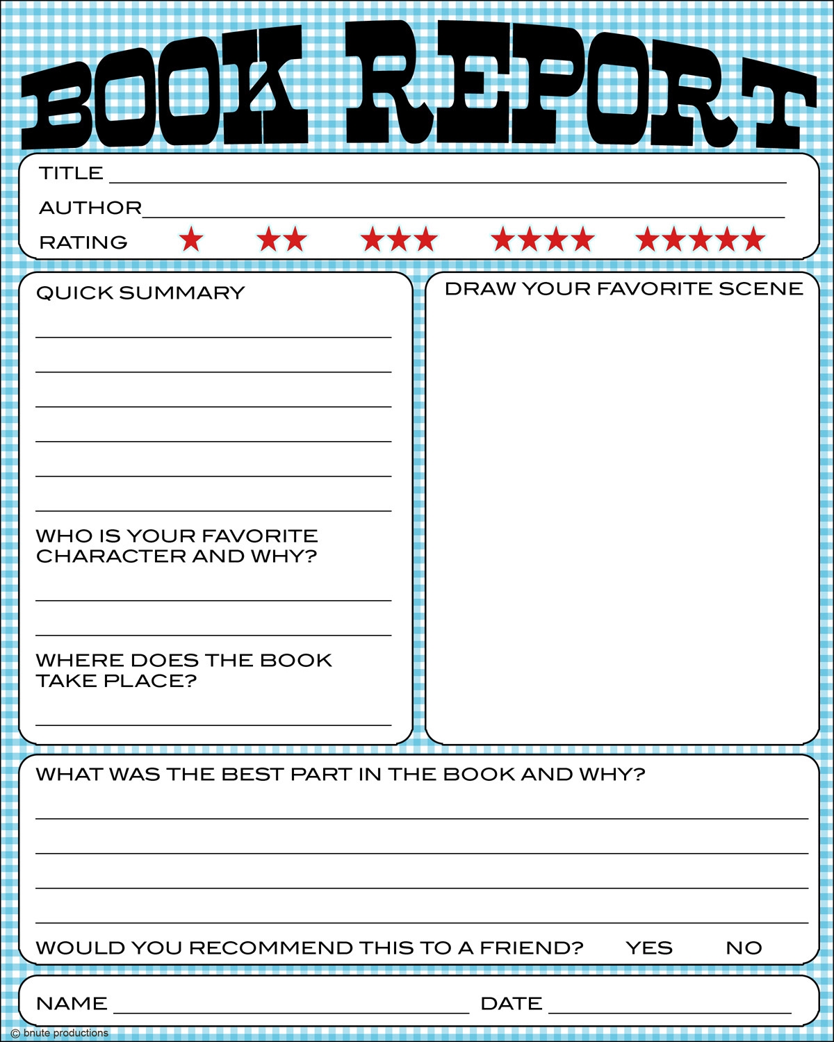 Bnute Productions Free Printable Kids Book Report Worksheet Bnute Productions Free Printable Kids Book Report Worksheet