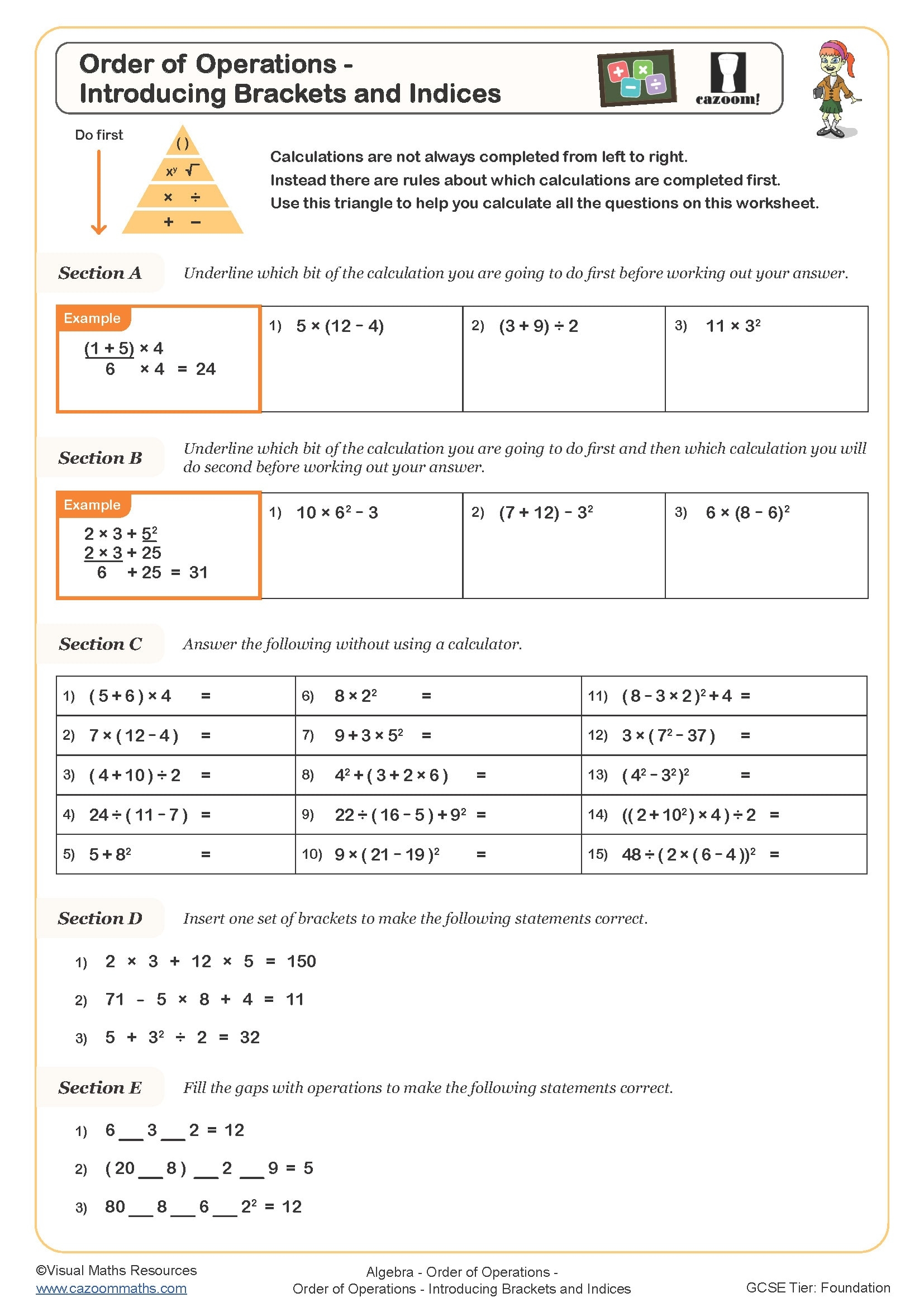 BODMAS Worksheets Printable PDF Order Of Operations And BODMAS Question Worksheets