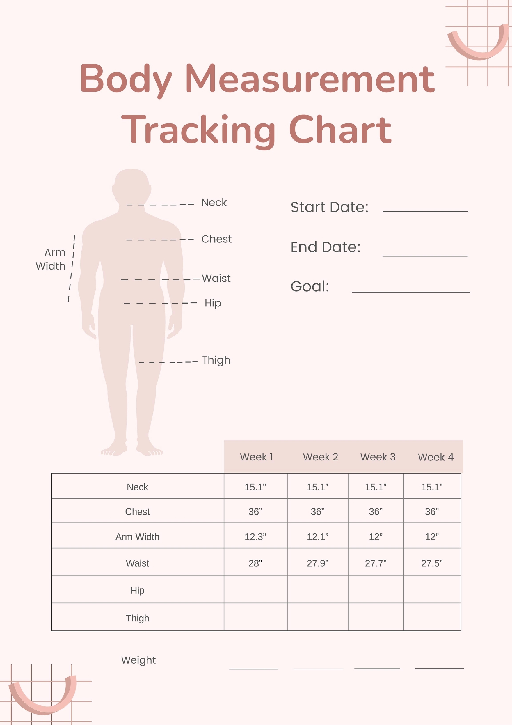 Body Measurement Tracking Chart In Illustrator PDF Download Template 