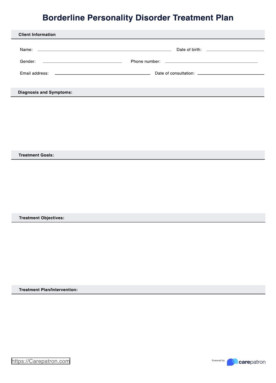 Borderline Personality Disorder Treatment Plan U0026 Example Free 