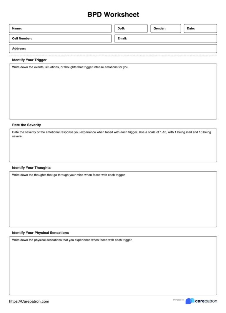 Borderline Personality Disorder Worksheet U0026 Example Free PDF 