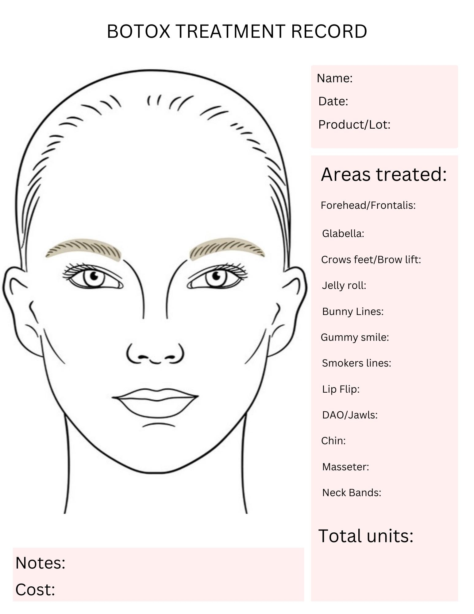 Botox Face Chart Etsy Canada