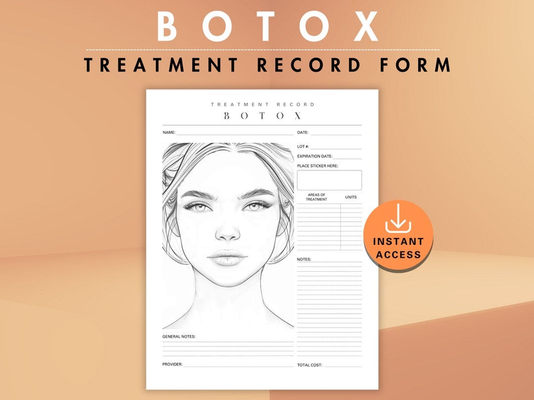 Botox Treatment Record Form With Face Chart Injectables Patient Documentation Template Aesthetic Nurse Injector Injection Mapping Plan PDF Etsy