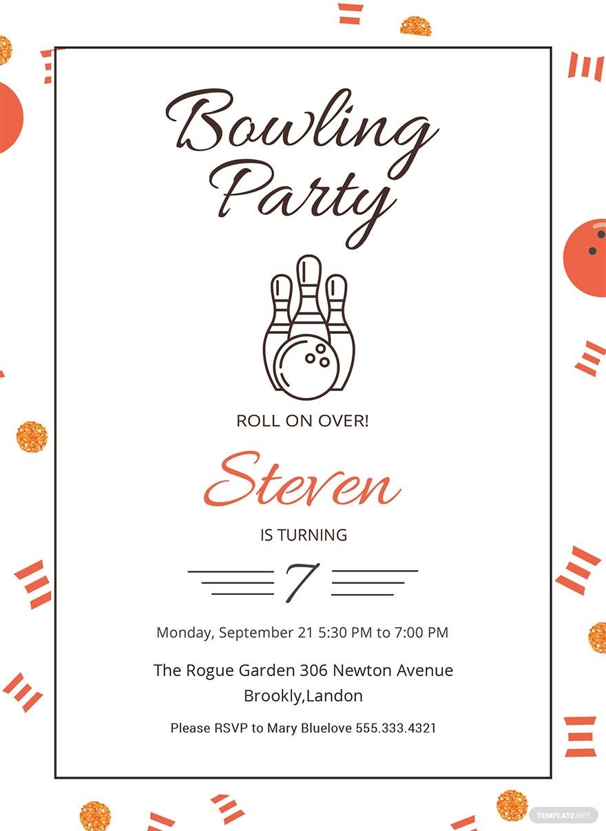 Bowling Party Invitation Template In Publisher PSD Illustrator 