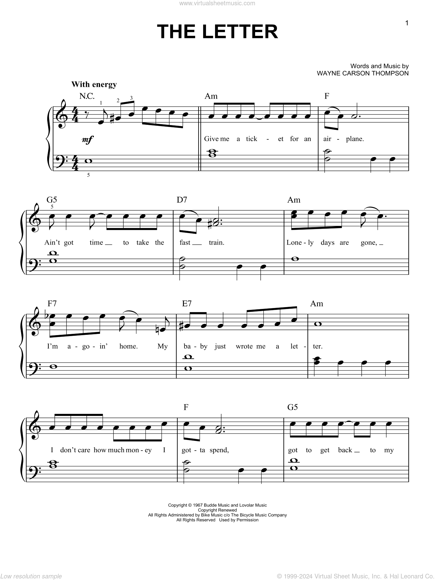 Box Tops The Letter Sheet Music For Piano Solo PDF interactive 