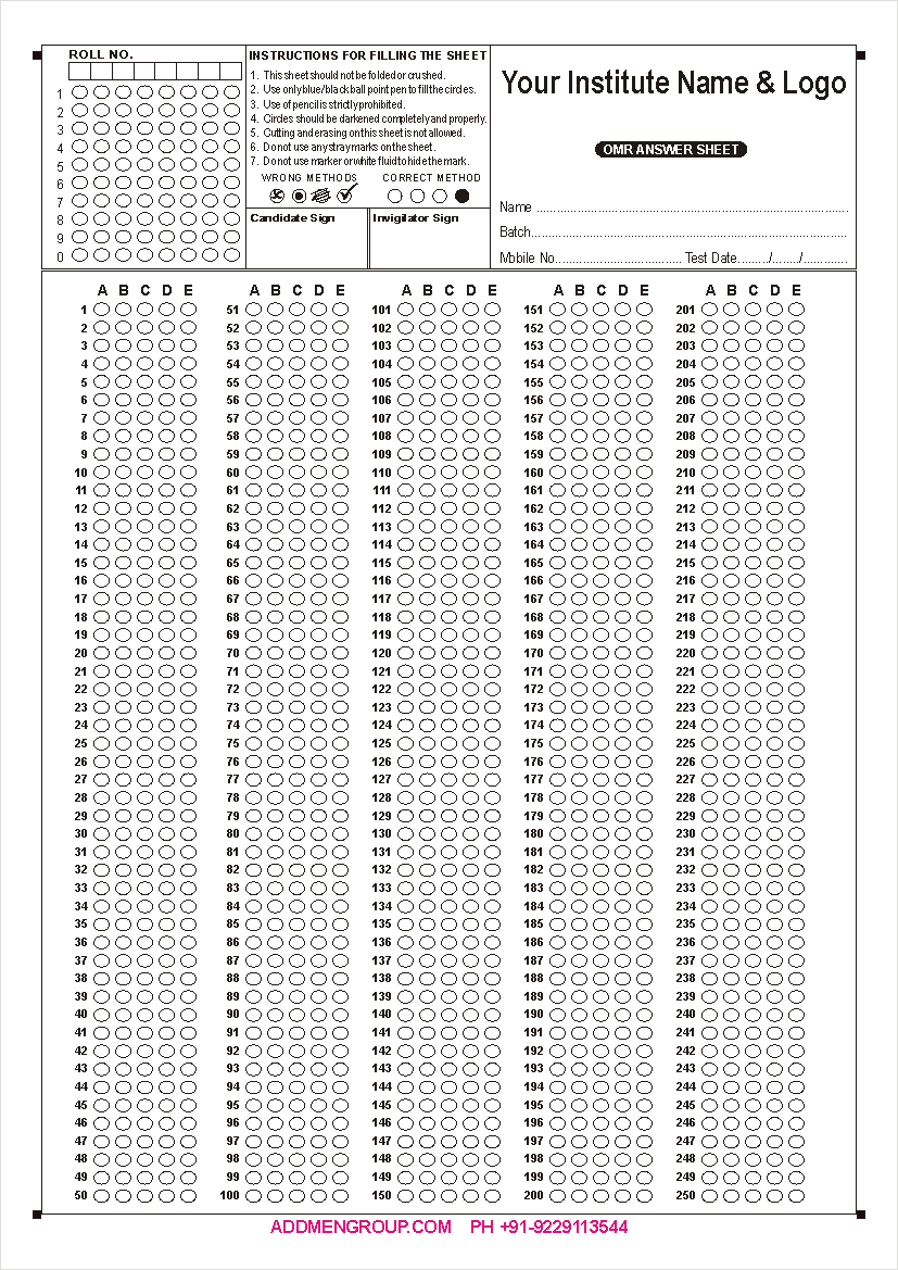 Bubble Answer Sheet