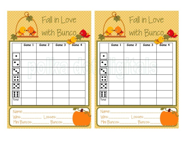 Buy 2 Get 1 Free Complete Set FALL In LOVE With Bunco Score Card Sheet Matching Table Numbers Tally Sheet Printable Digtal File Download PDF Etsy