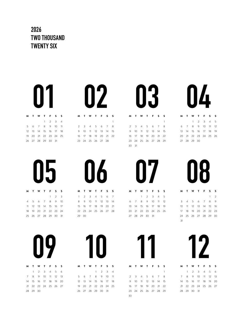 Calendar 2026 BW Print