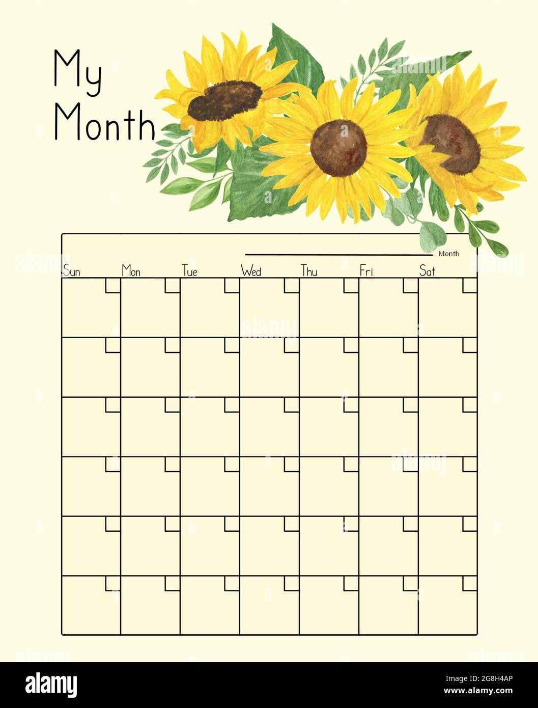 Calendar Grid With Sunflowers Floral Ornament Watercolor Illustration Blank Printable Template Undated Monthly Planner Page To Be Used As Home Or Office Planner Stock Photo Alamy Calendar Grid With Sunflowers Floral Ornament Watercolor Illustration Blank Printable Template Undated Monthly Planner Page To Be Used As Home Or Office Planner Stock Photo Alamy