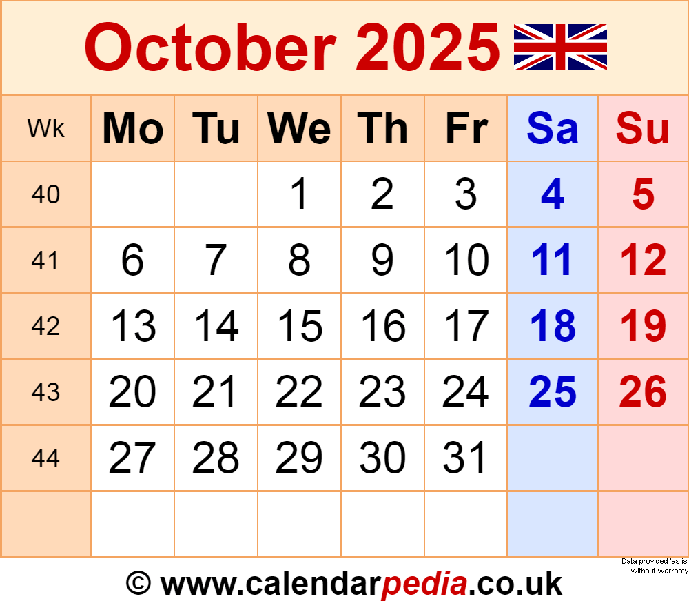 Monthly Calendar October 2025