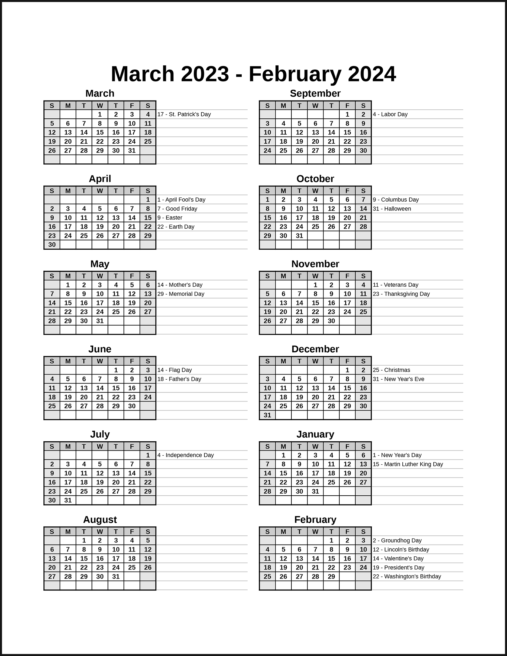 Free Printable Calendar With Notes Section Free Printable Calendar With Notes Section